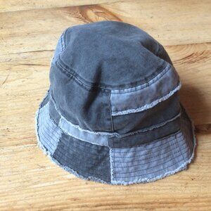 David and Young Black/Gray Patchwork Pieced Denim Streetwear Bucket Hat OS